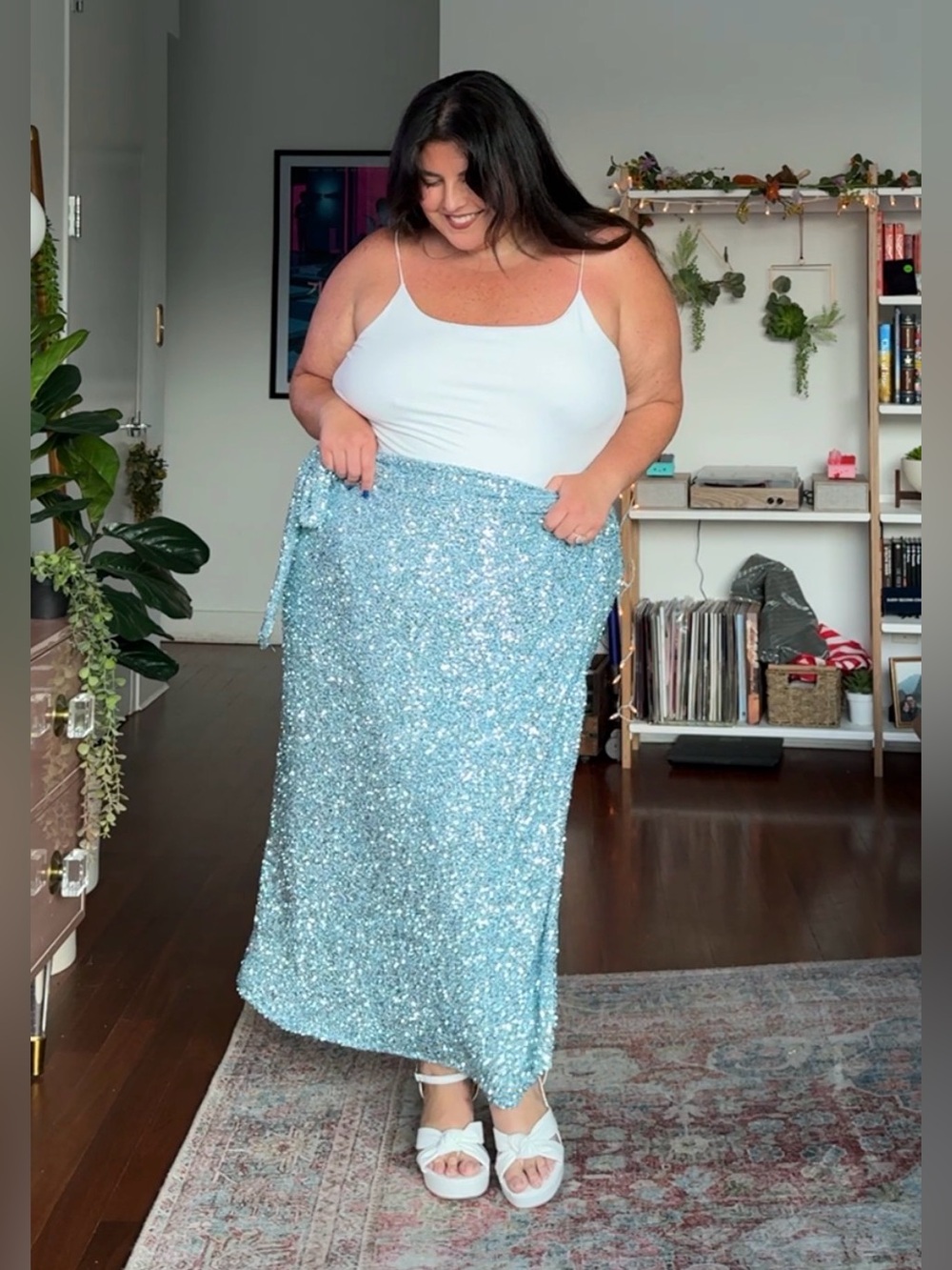 Never Fully Dressed Light Blue Sequin Maxi Skirt - Women